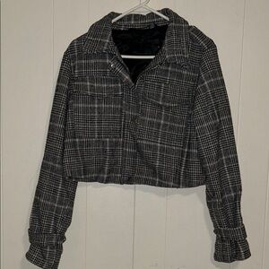 Stoosh Charcoal and Black Checkered Blazer. Large. Cropped.